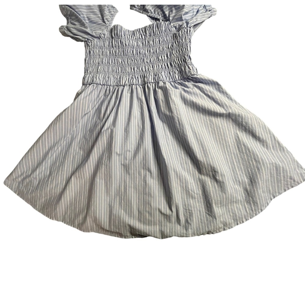 Celebrity Pink Womens XL Blue White Striped Smocked Puff Sleeve Mini Dress - Picture 5 of 9